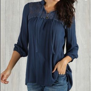 NWT Navy Blue Lace Shoulder Blouse